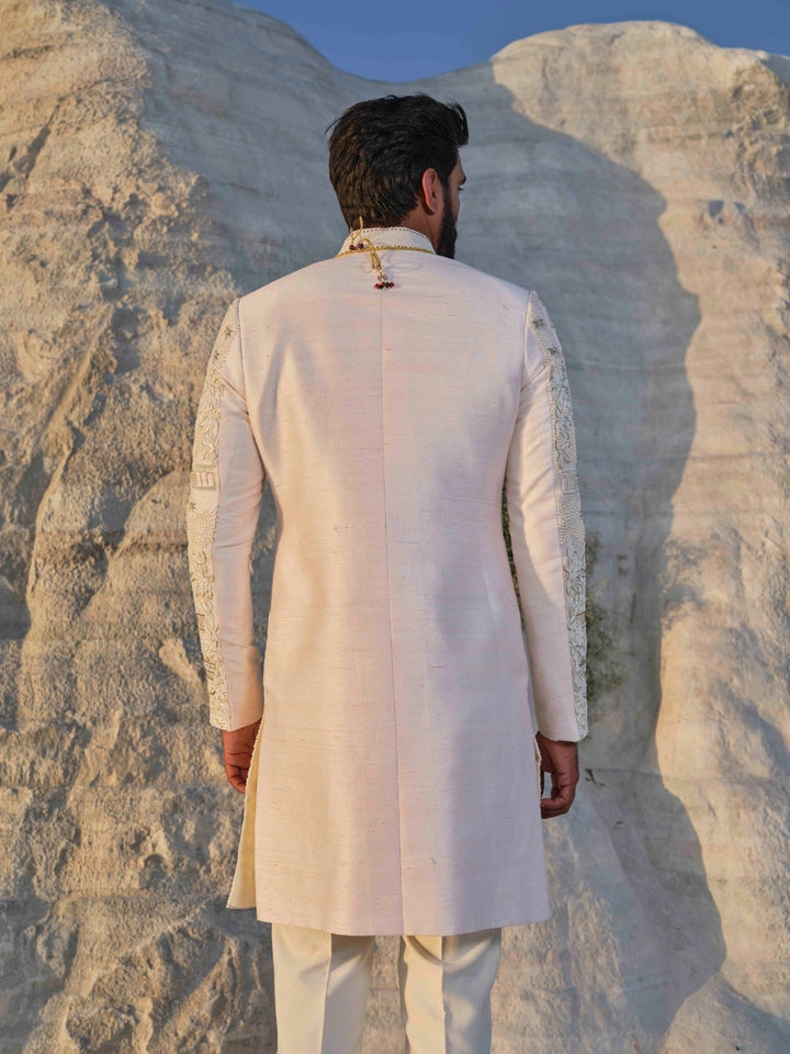 Dynasty -Light Peach  Architectural Sherwani