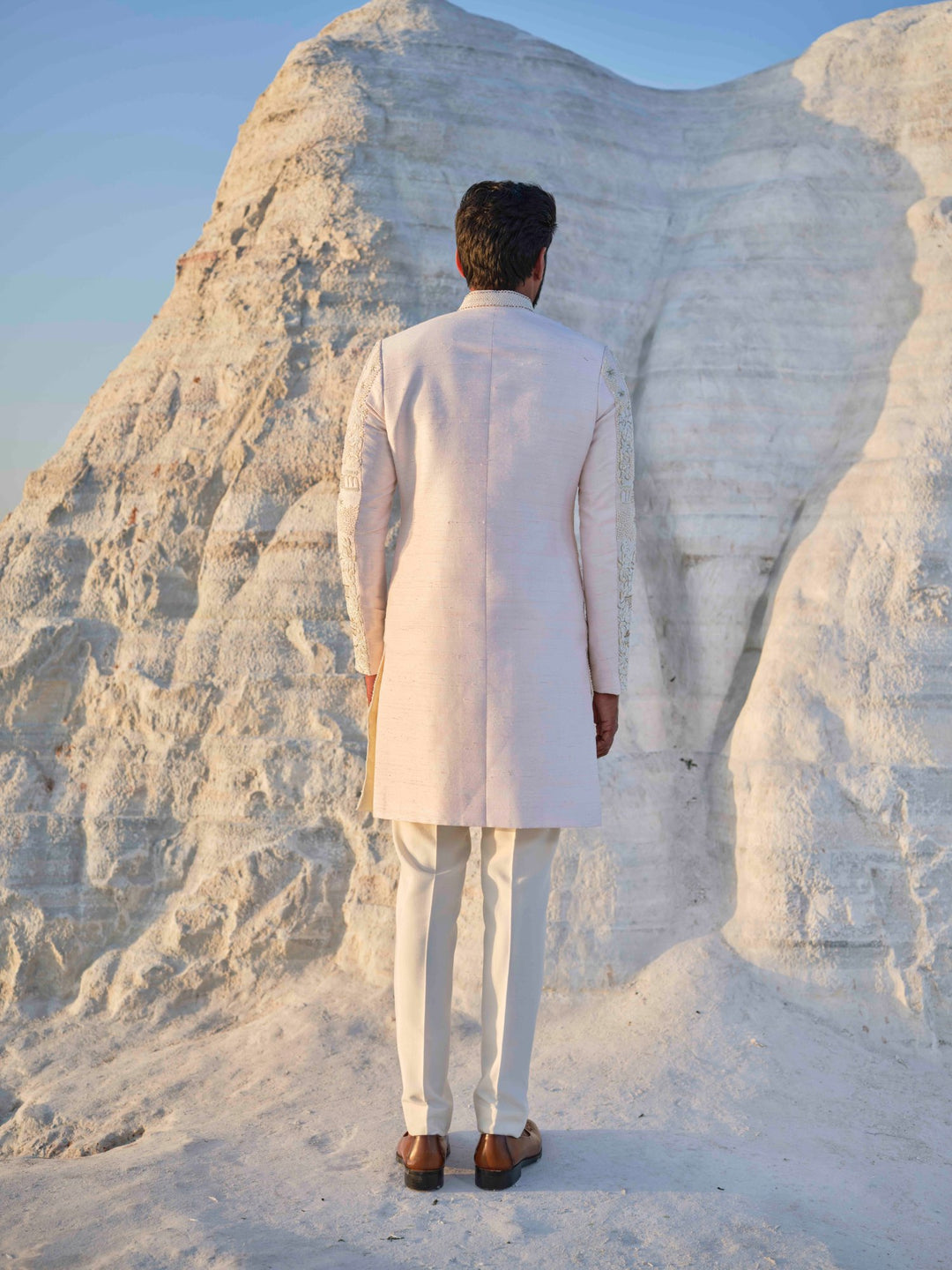 Dynasty -Light Peach  Architectural Sherwani