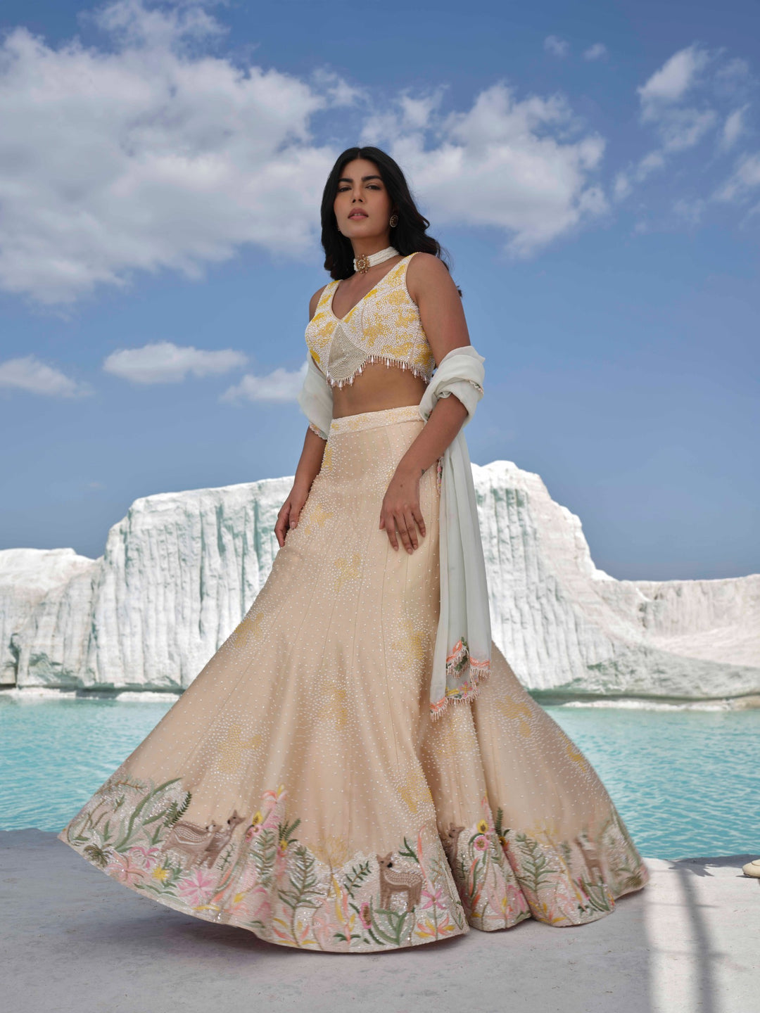 Amoriya - Rosegold Embroidered Lehenga Set