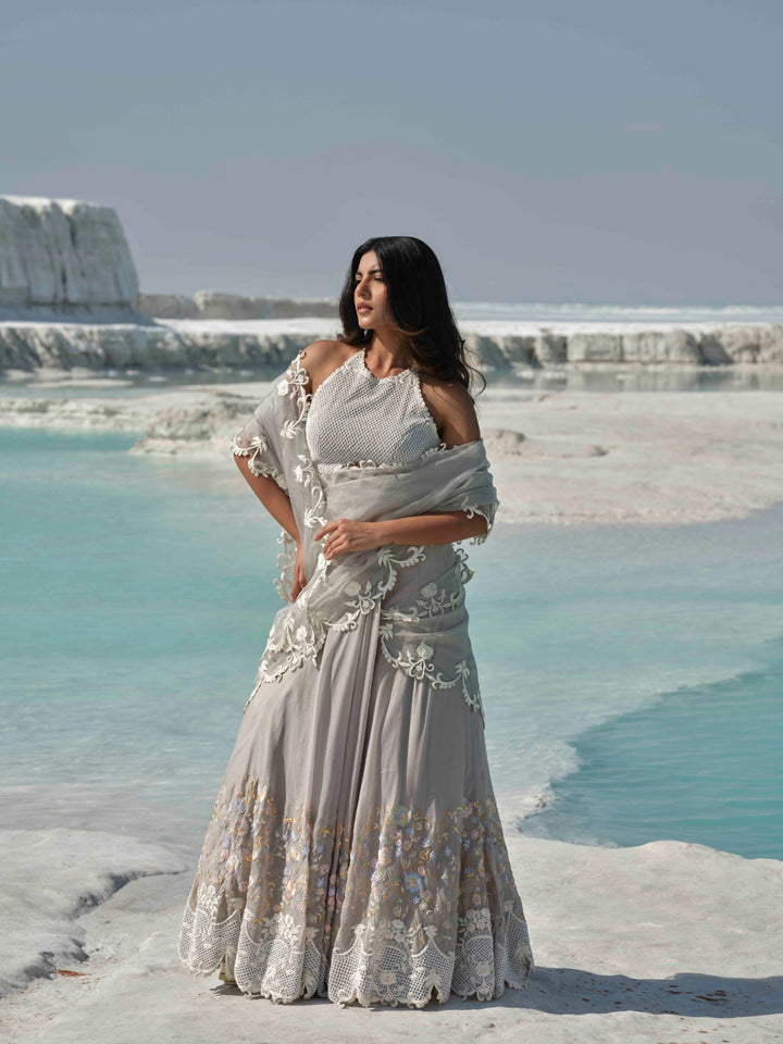 Ethereal Mist - Grey Embroidered Lehenga Set