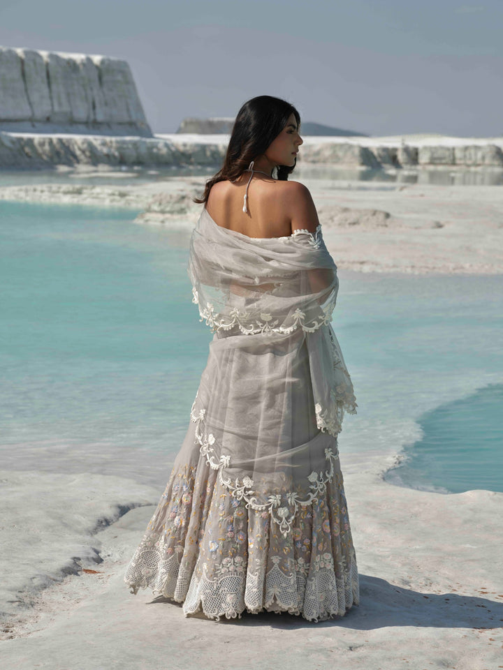 Ethereal Mist - Grey Embroidered Lehenga Set