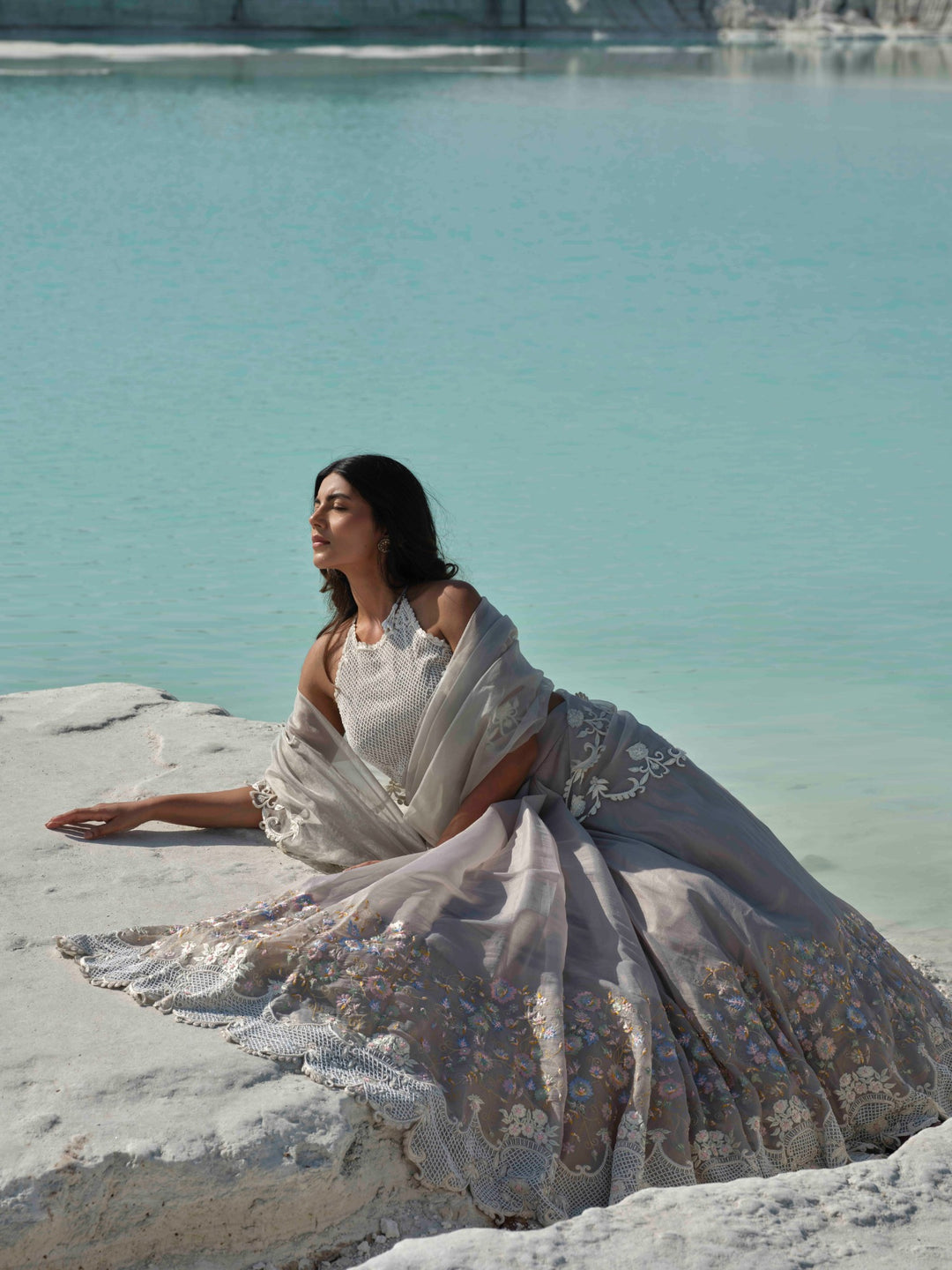 Ethereal Mist - Grey Embroidered Lehenga Set