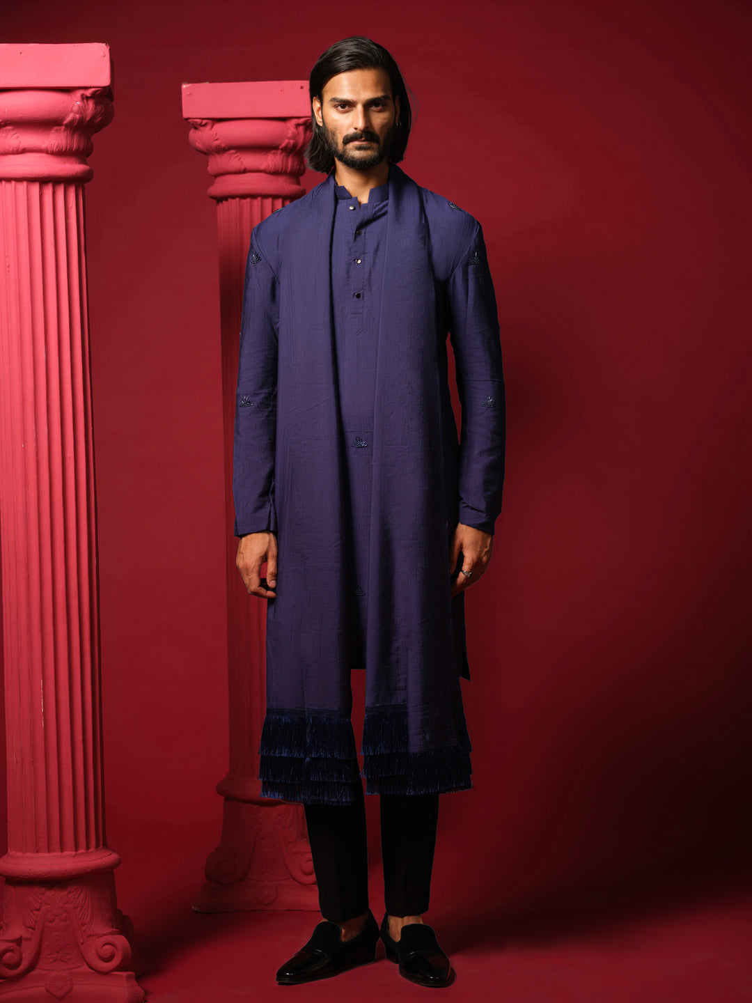 Navy Blue Embroidered Kurta Set