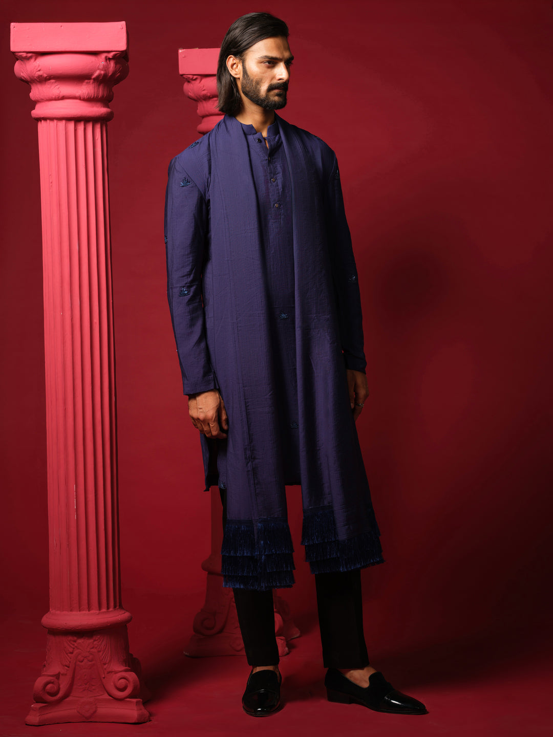 Navy Blue Embroidered Kurta Set