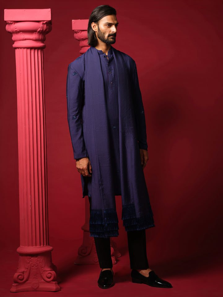 Navy Blue Embroidered Kurta Set