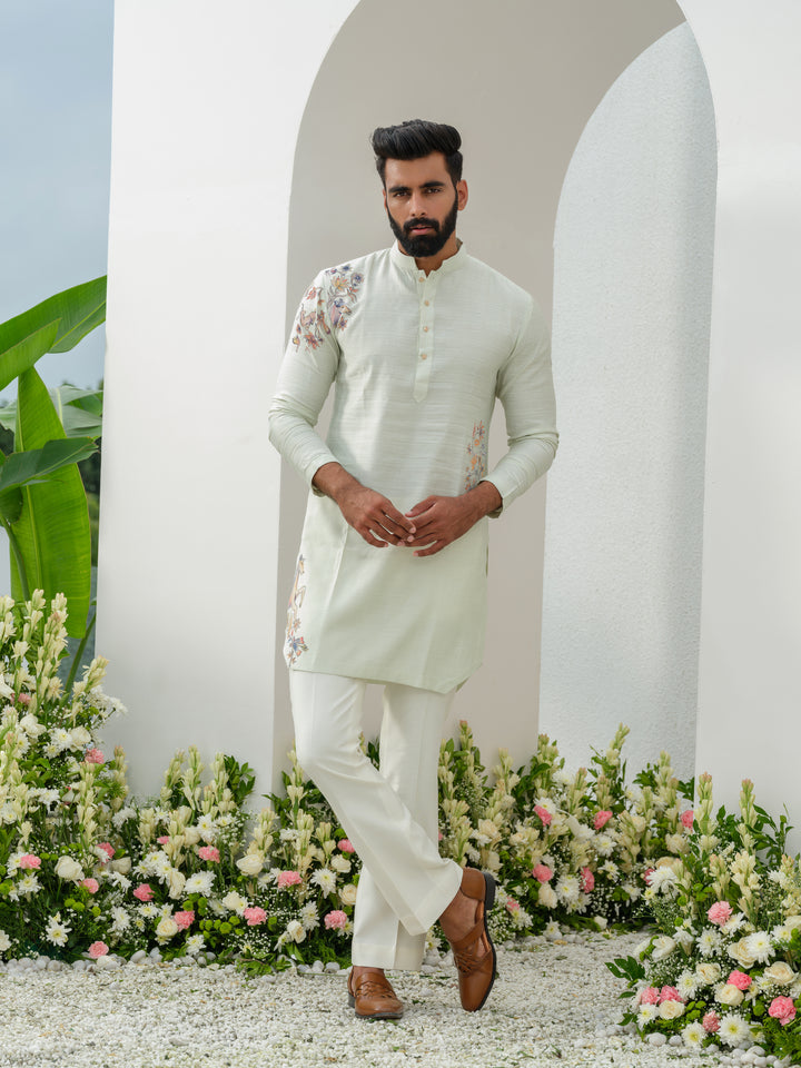 Mint green hand painted kurta set