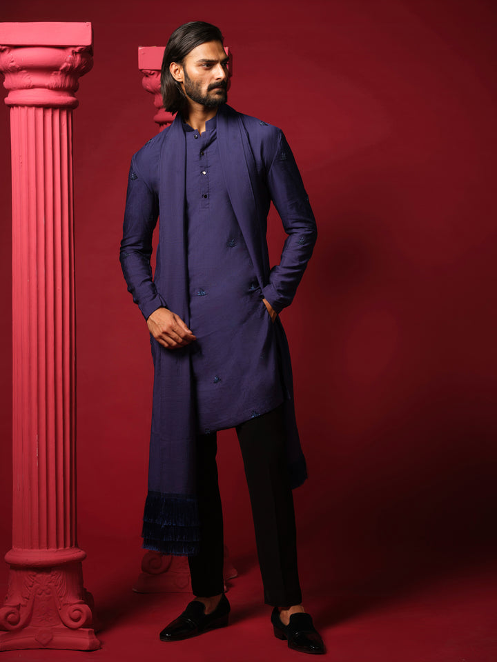 Navy Blue Embroidered Kurta Set