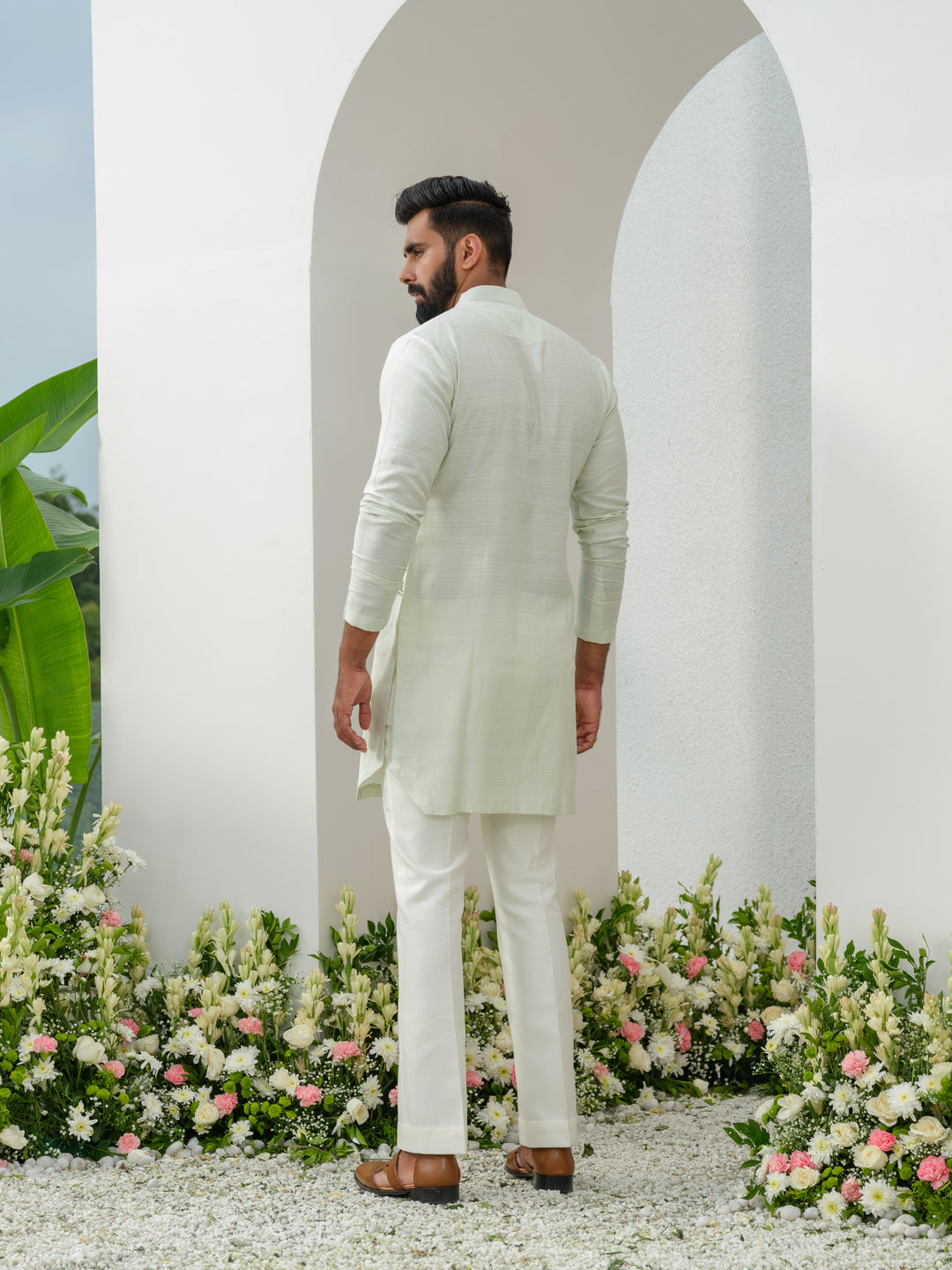 Mint green hand painted kurta set