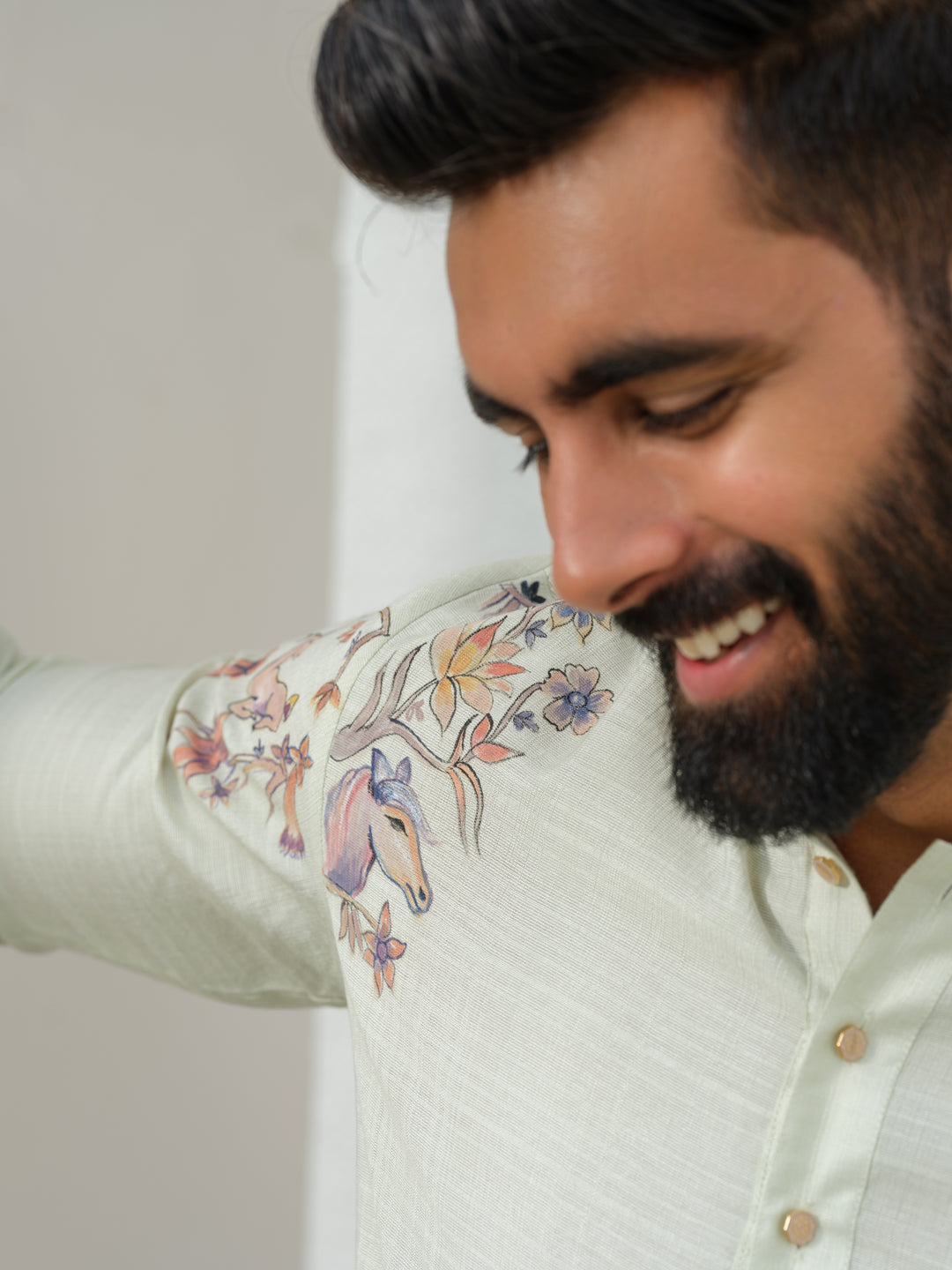 Mint green hand painted kurta set