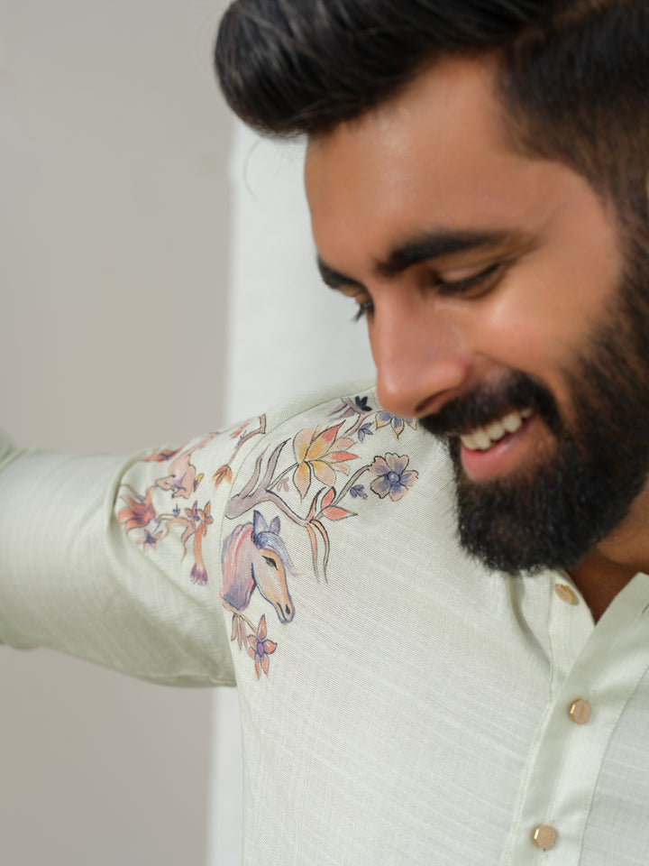 Mint green hand painted kurta set