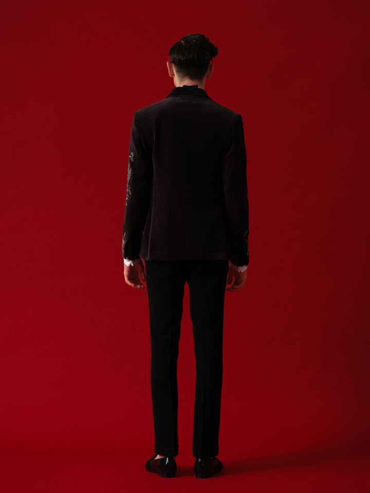 DARK BLUE EMBROIDERD TUXEDO WITH SHAWL LAPEL