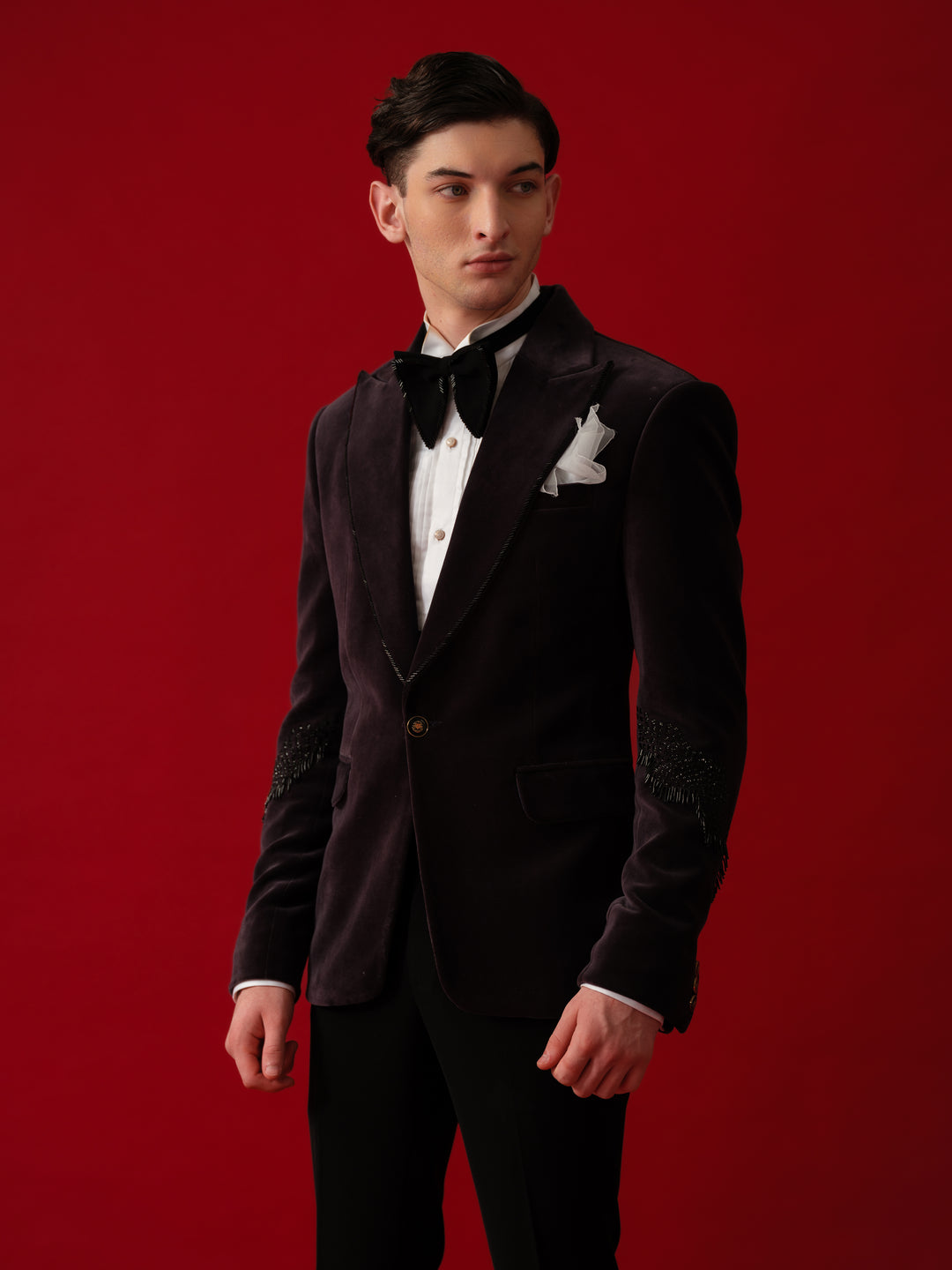 BLACK EMBROIDERED TUXEDO