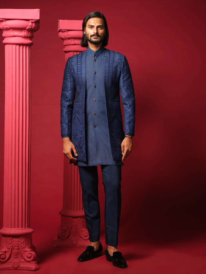 Navy Luxe Embroidered Jacket Set