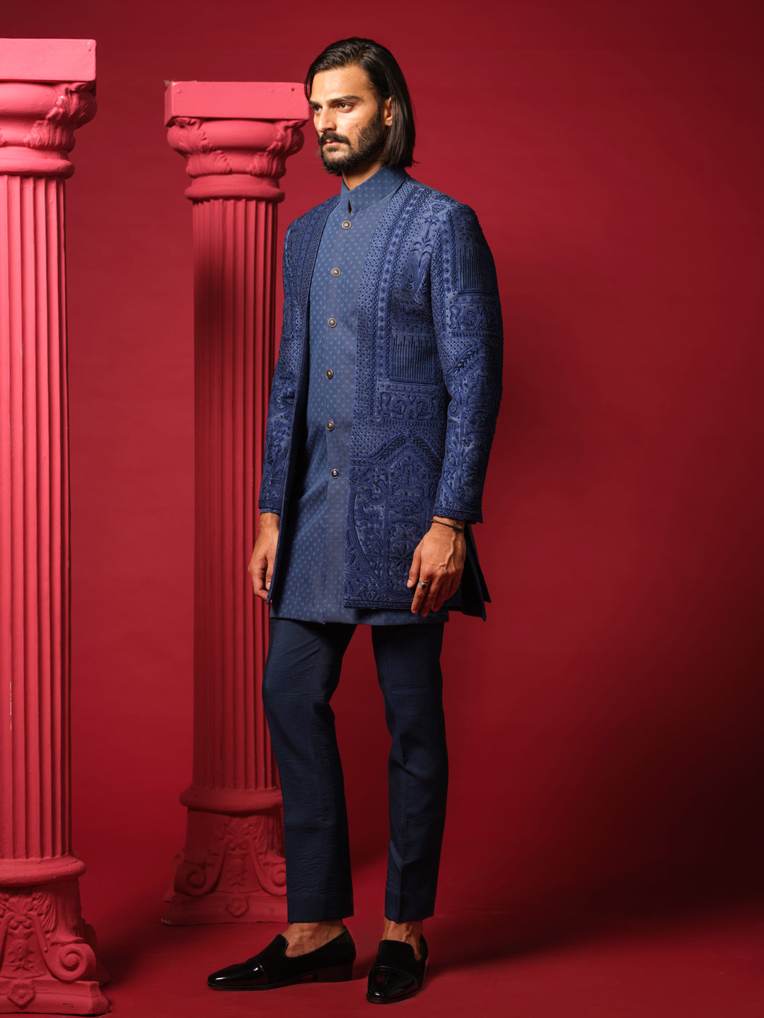 Navy Luxe Embroidered Jacket Set
