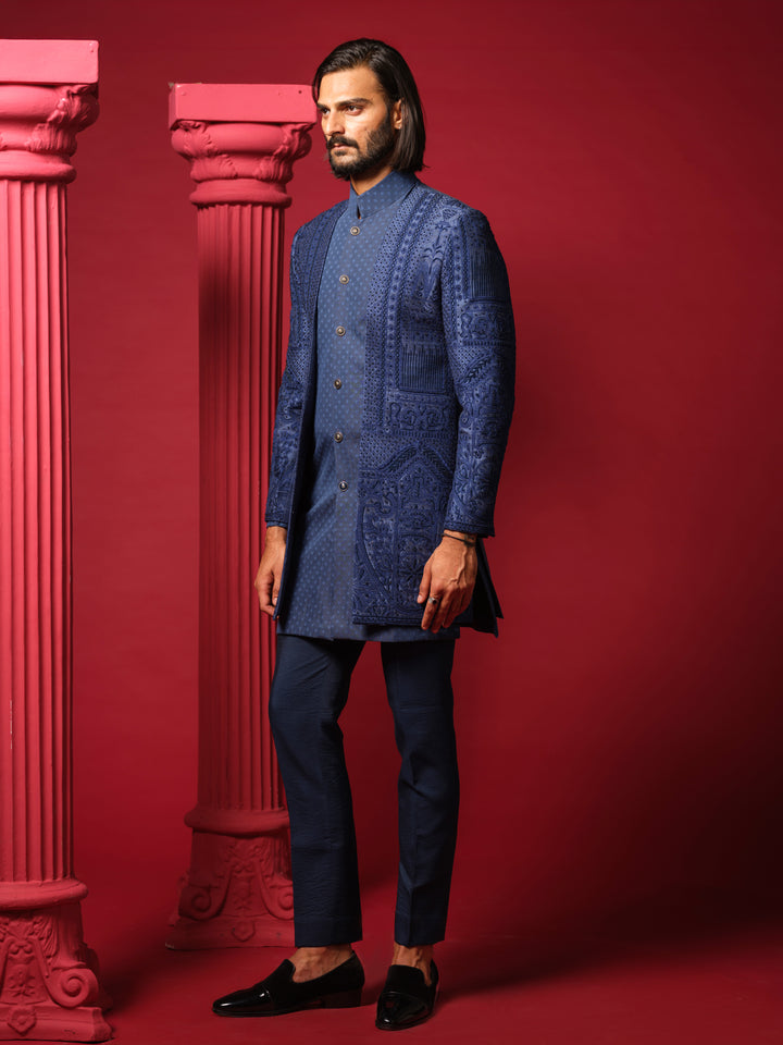 Navy Luxe Embroidered Jacket Set