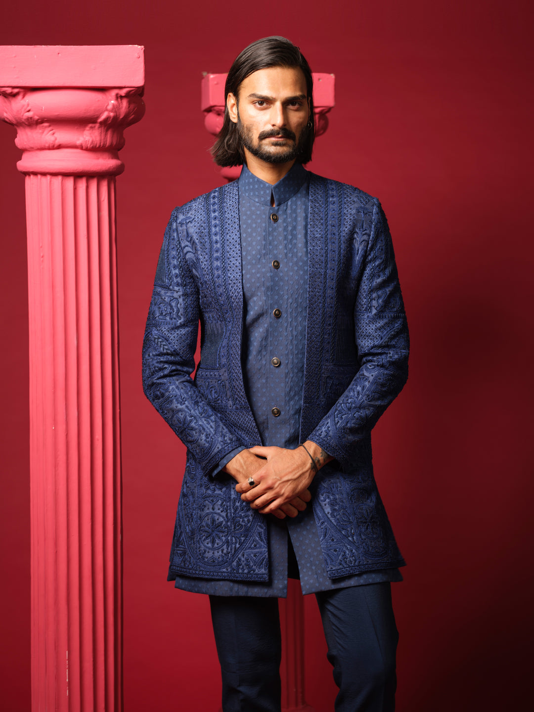 Navy Luxe Embroidered Jacket Set