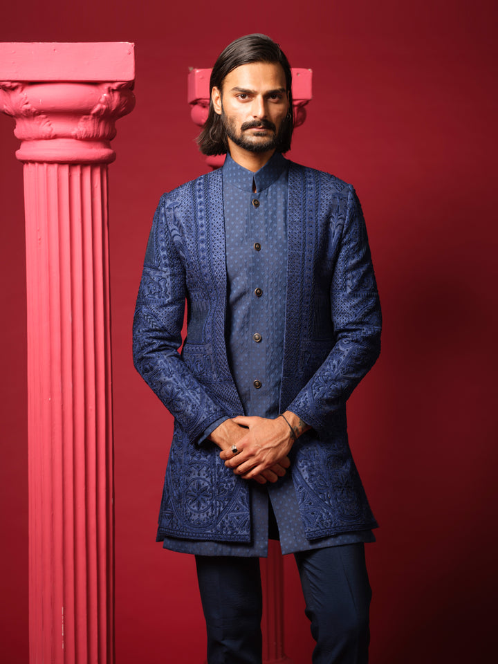 Navy Luxe Embroidered Jacket Set