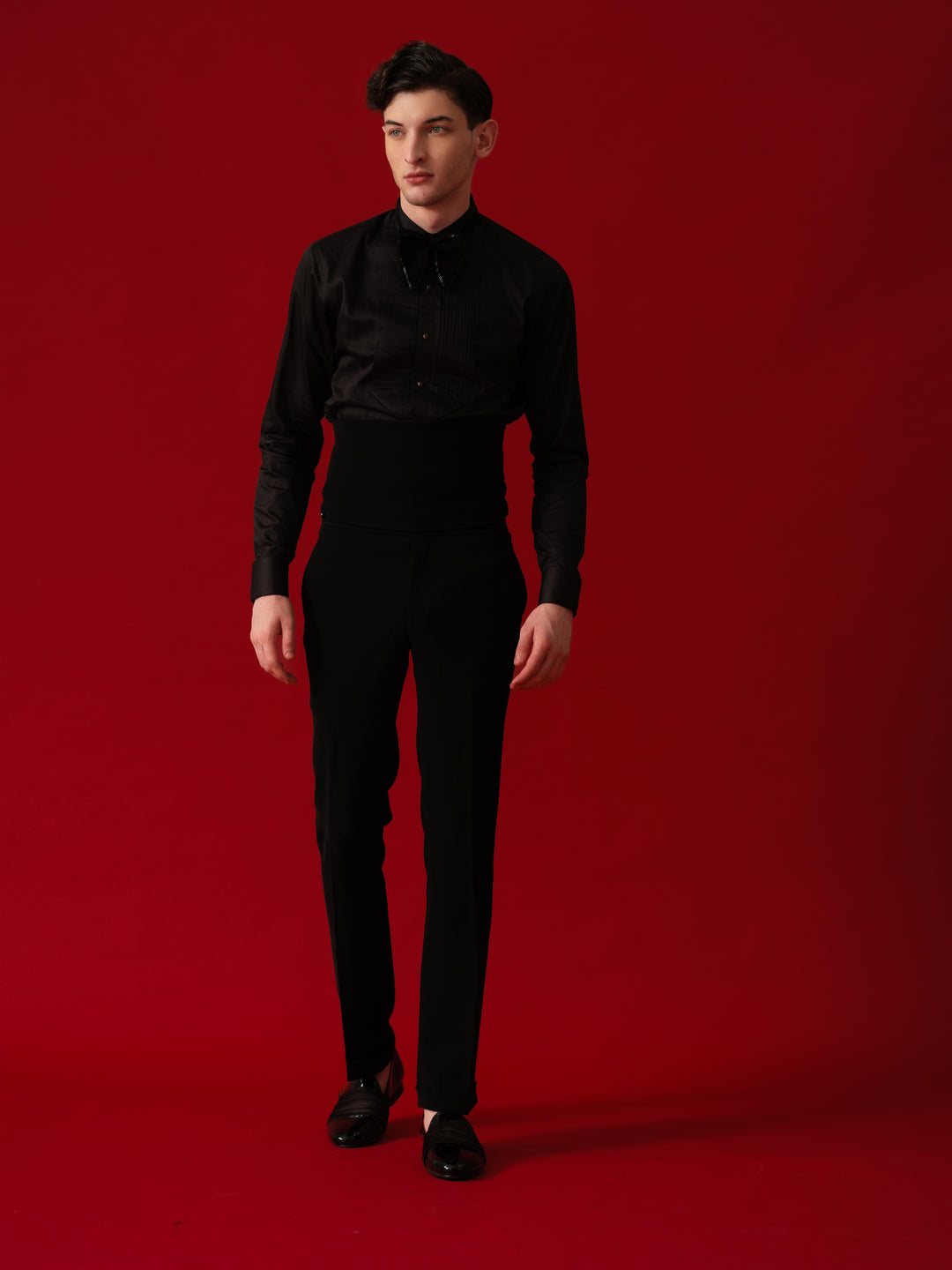 BLACK EMBROIDERED TUXEDO WITH SHAWL LAPEL