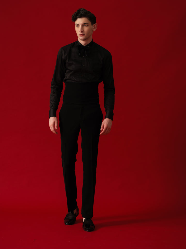 BLACK EMBROIDERED TUXEDO WITH SHAWL LAPEL