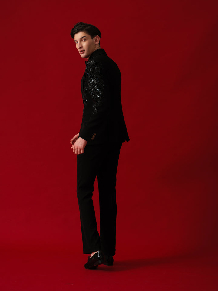 BLACK EMBROIDERED TUXEDO WITH SHAWL LAPEL