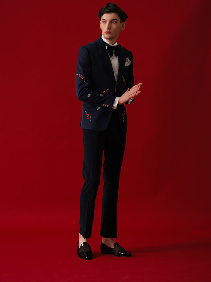 NAVY EMBROIDERED TUXEDO