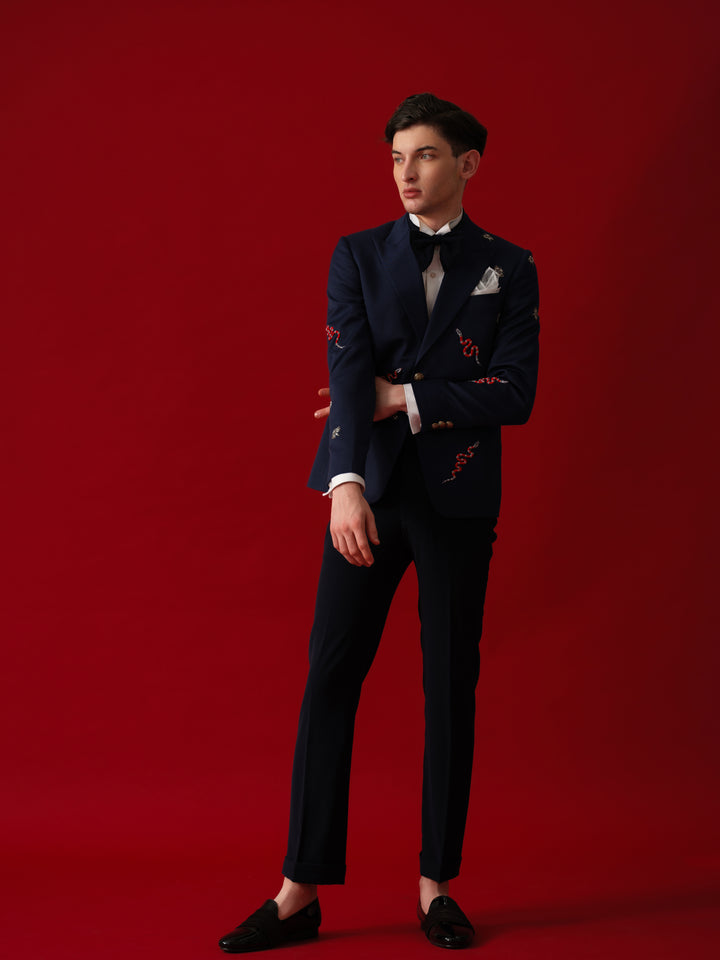 NAVY EMBROIDERED TUXEDO