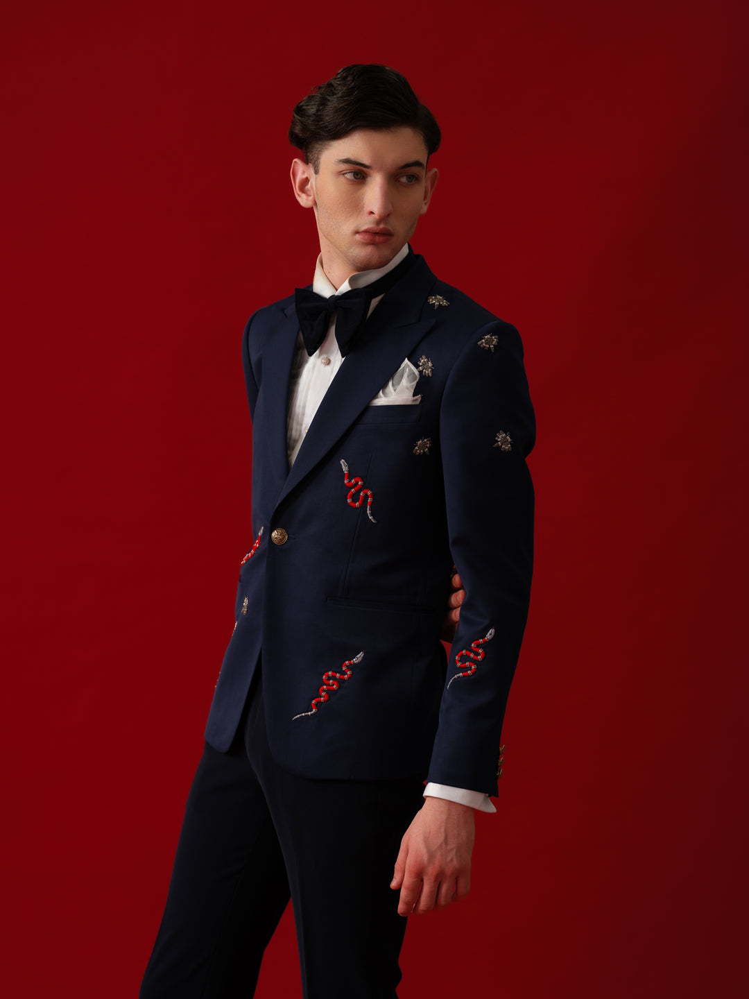 NAVY EMBROIDERED TUXEDO