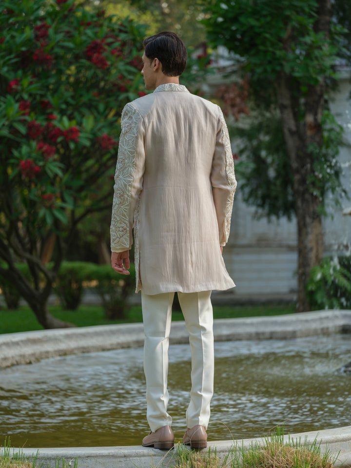 Ivory Geometric Embroidered Open Jacket Set