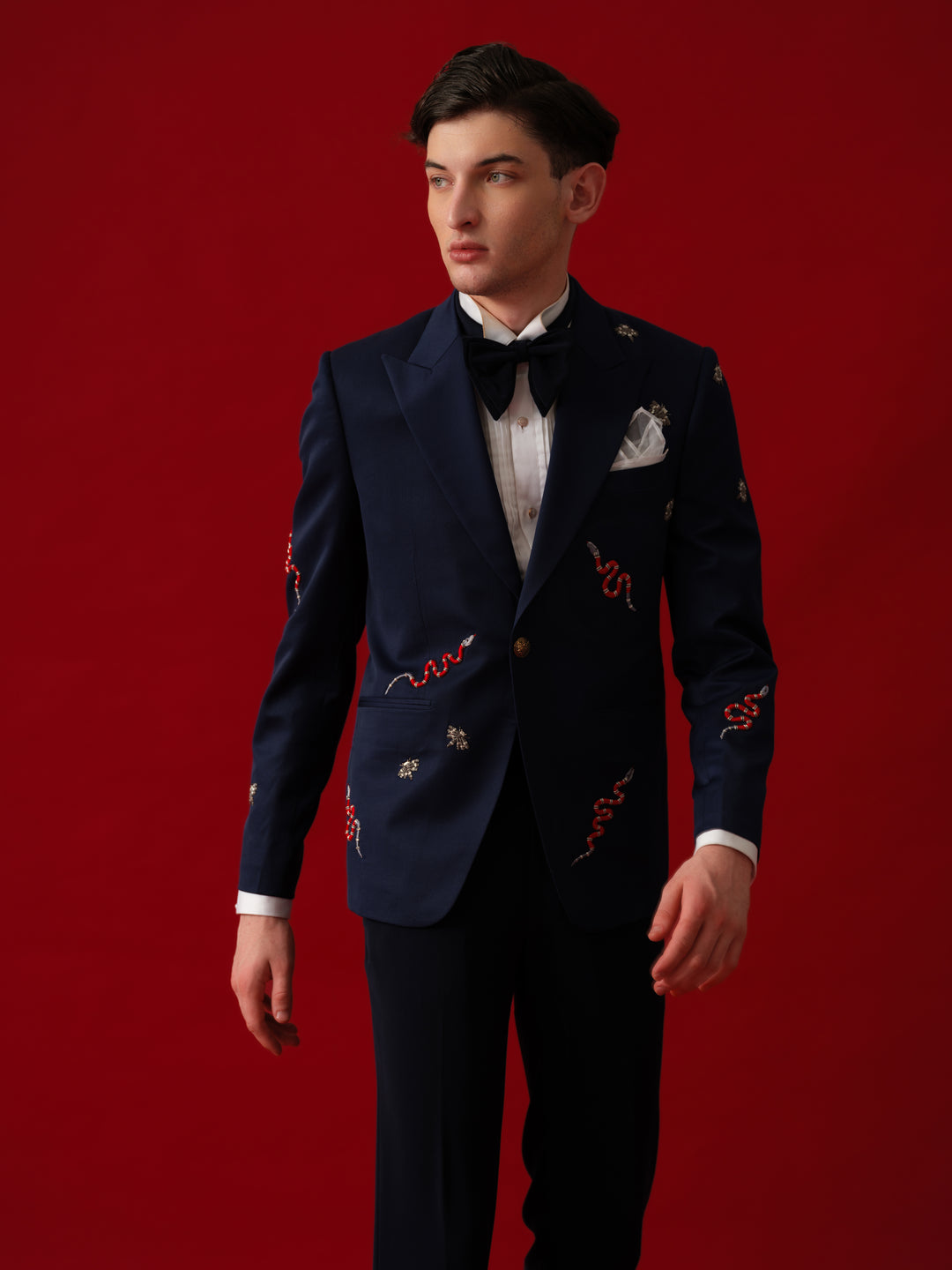 NAVY EMBROIDERED TUXEDO