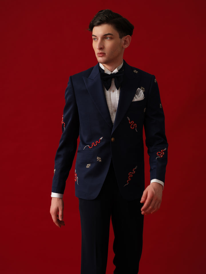 NAVY EMBROIDERED TUXEDO