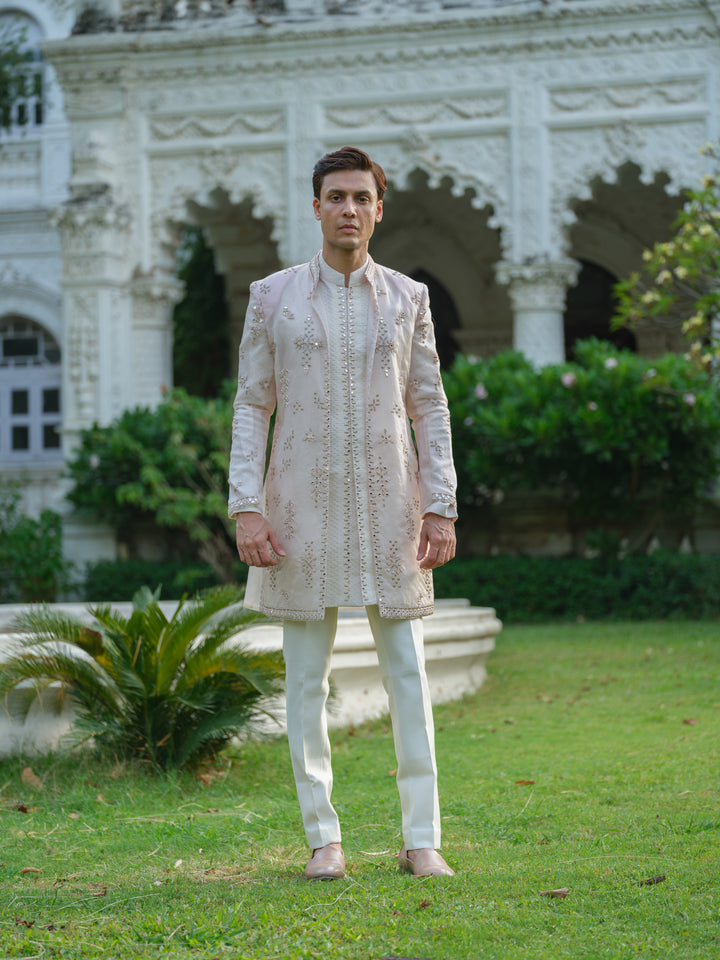 Light Pink Mirror Work Open Jacket Set
