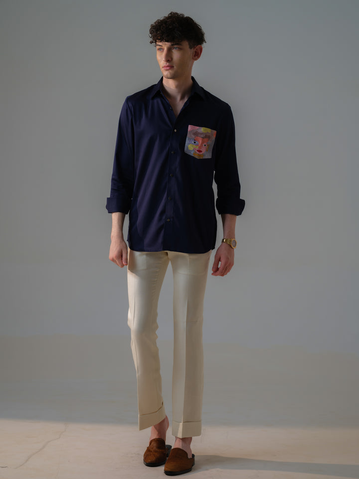 DARK BLUE EMBROIDED SHIRT