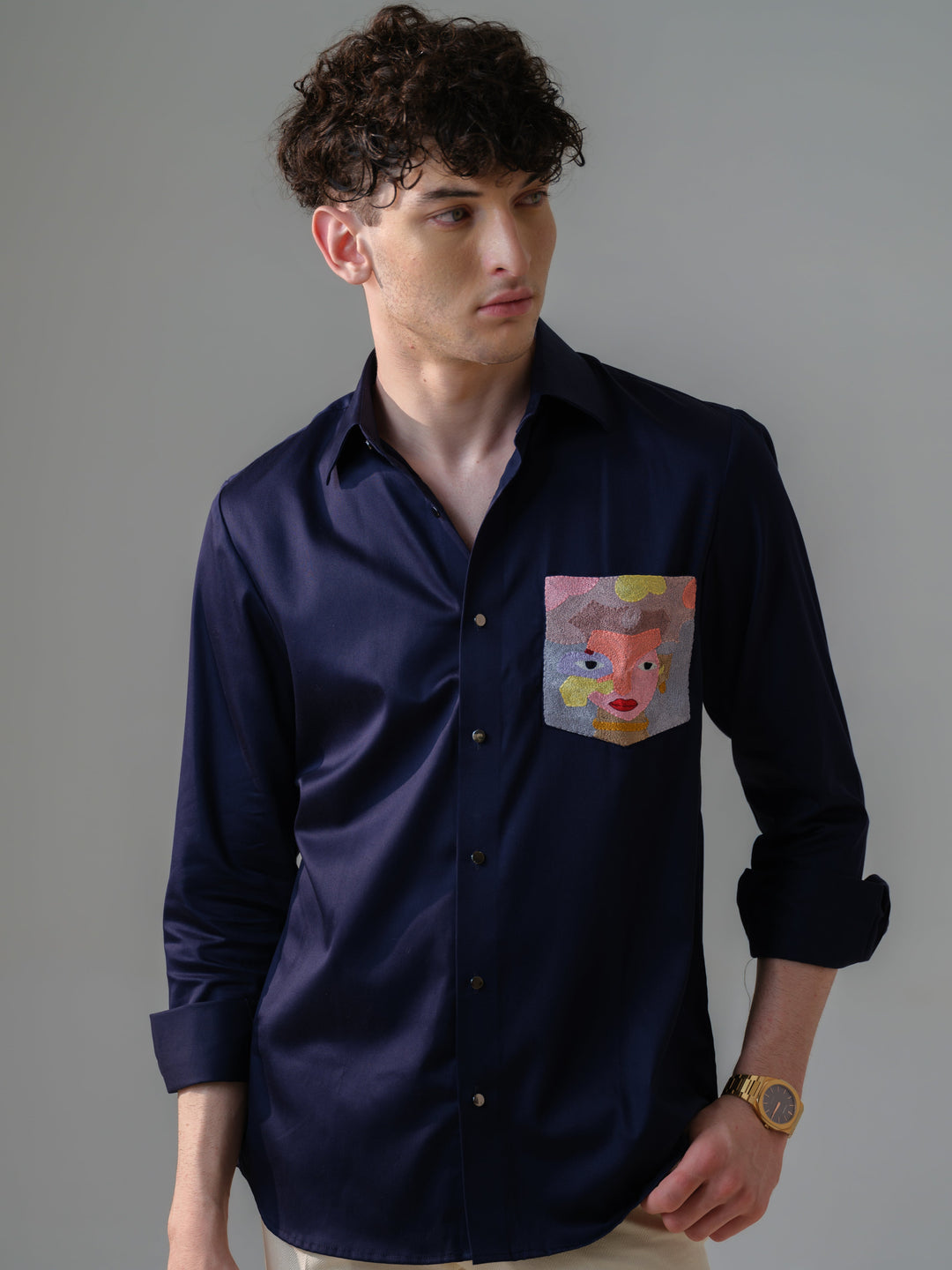 DARK BLUE EMBROIDED SHIRT
