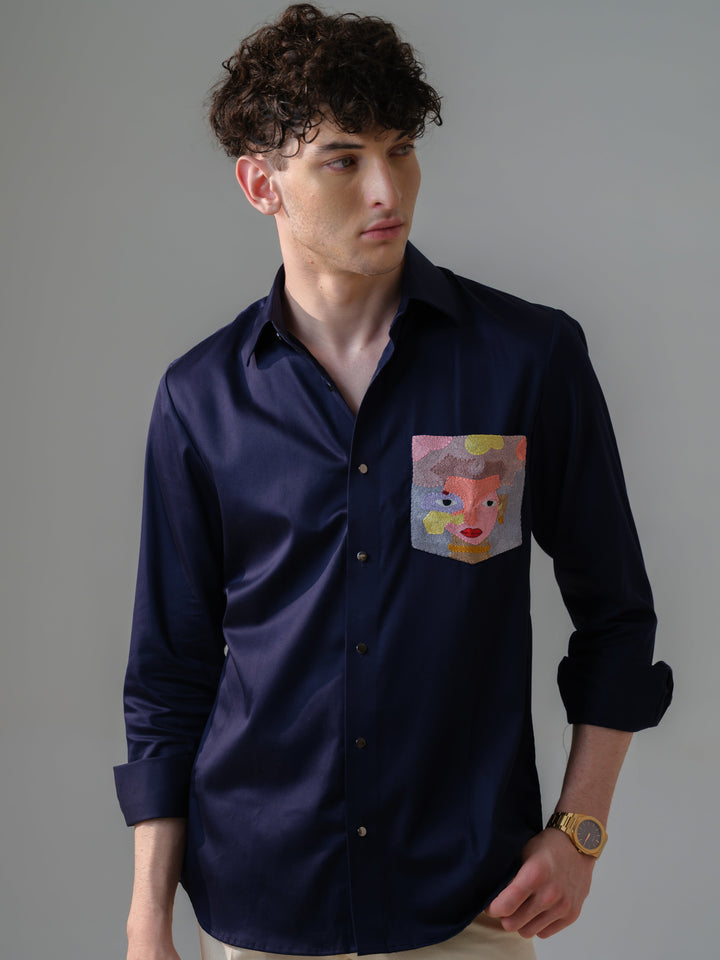 DARK BLUE EMBROIDED SHIRT