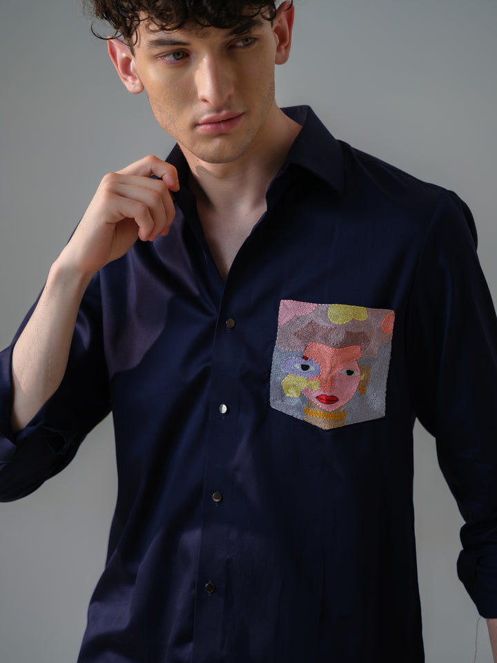 DARK BLUE EMBROIDED SHIRT