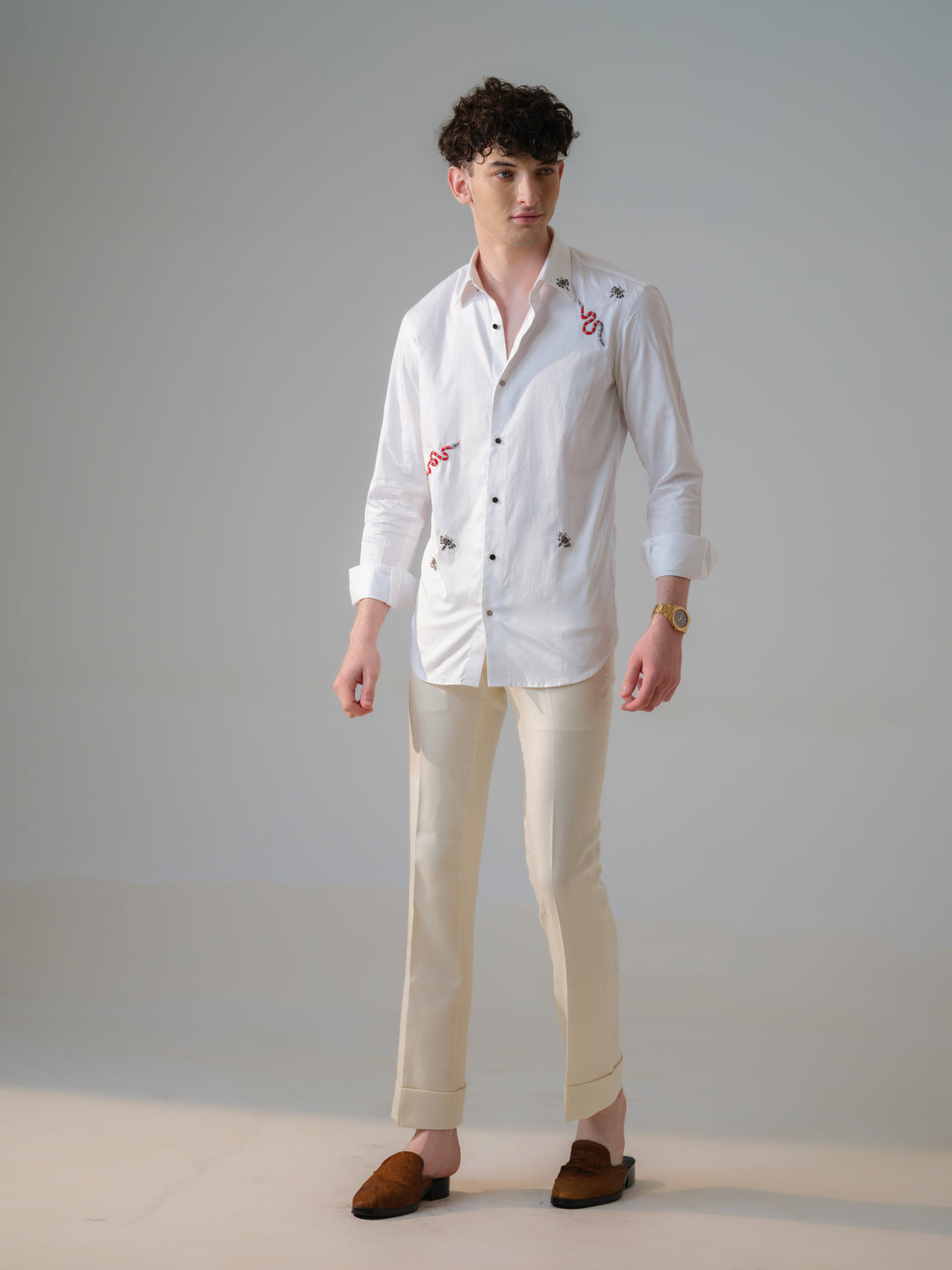 WHITE HAND EMBROIDED SHIRT