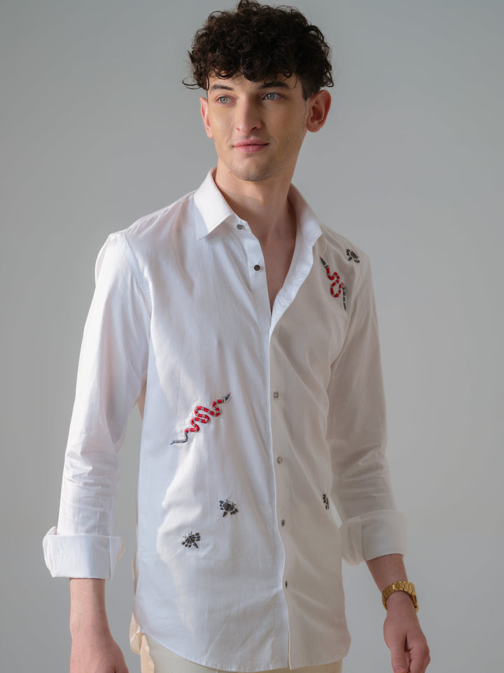 WHITE HAND EMBROIDED SHIRT