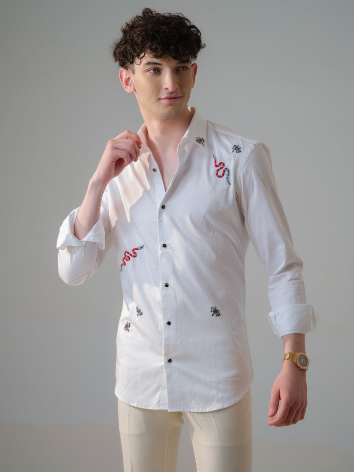 WHITE HAND EMBROIDED SHIRT