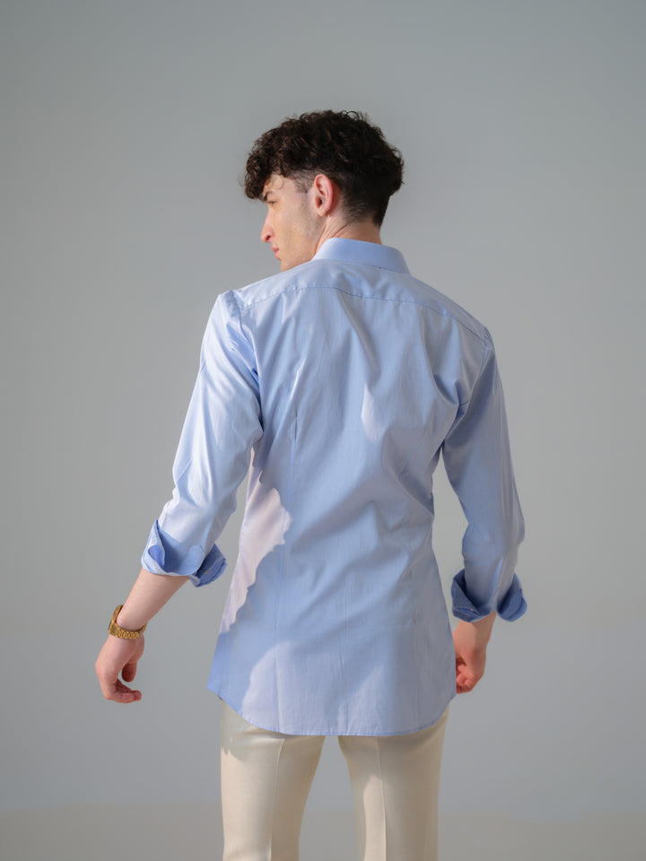 BLUE HAND PAINTED AND EMBROIDED SHIRT