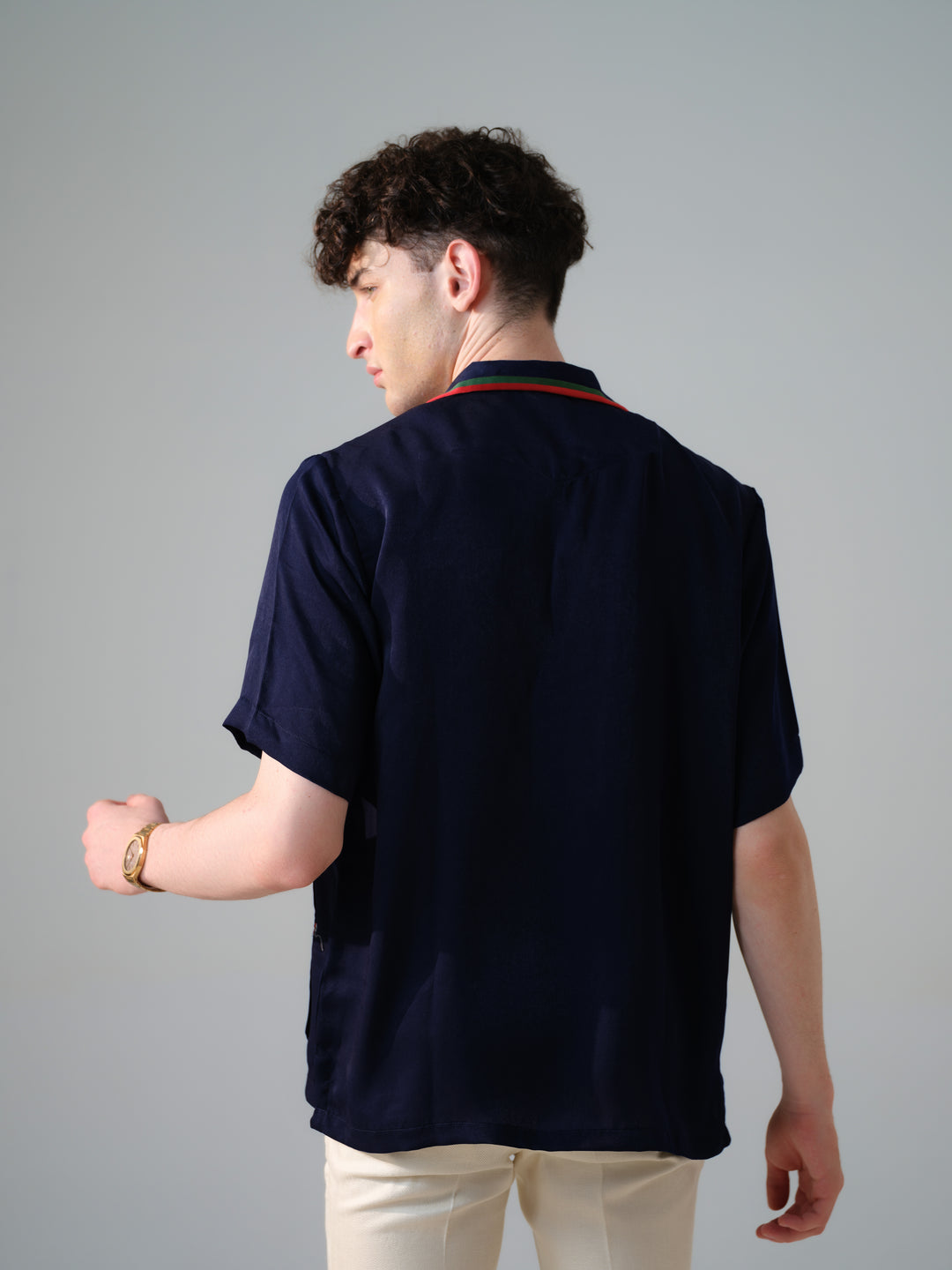 BLUE EMBROIDED BOX FIT SHIRT