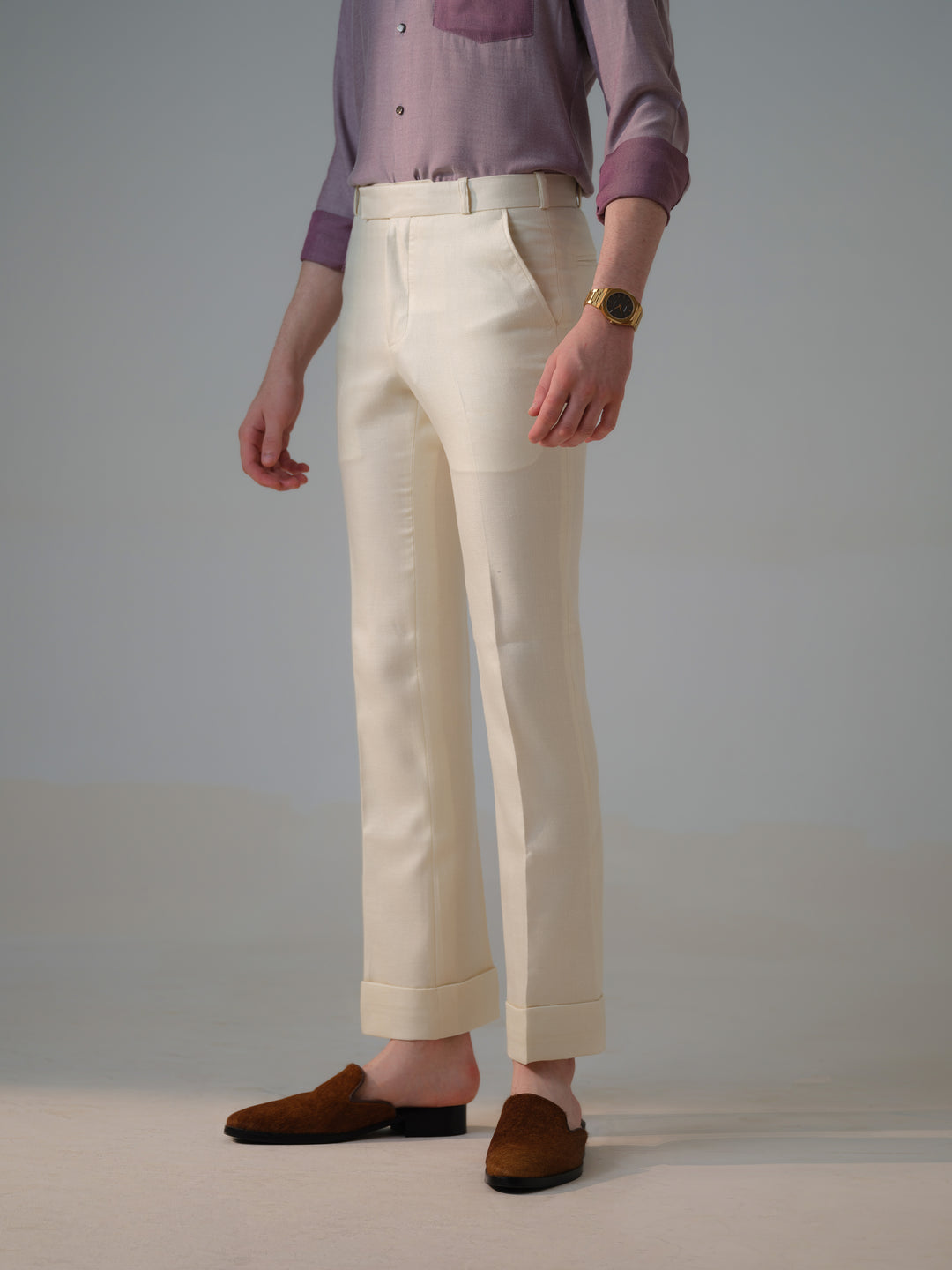 IVORY HERRINGBONE TROUSERS