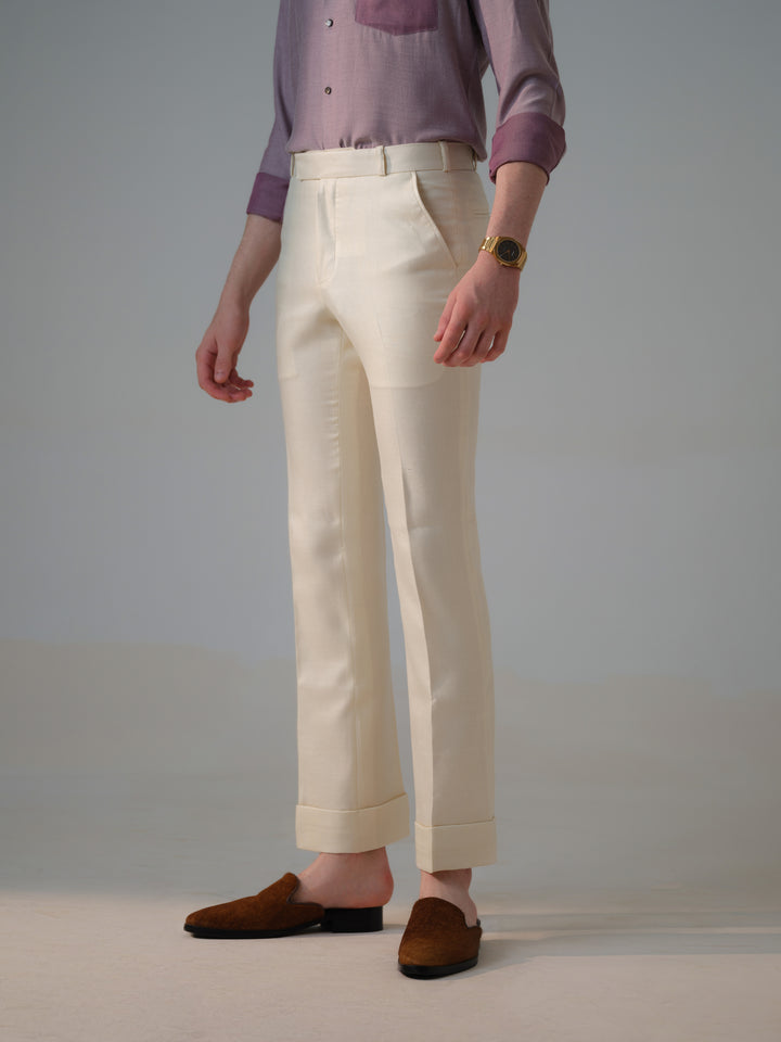 IVORY HERRINGBONE TROUSERS