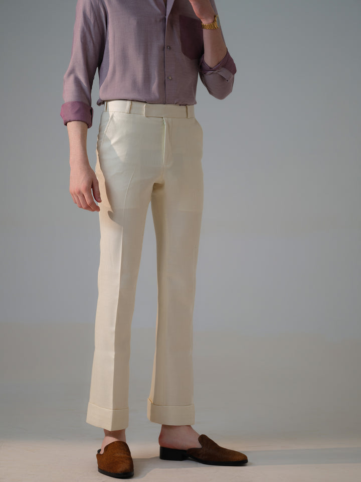 IVORY HERRINGBONE TROUSERS