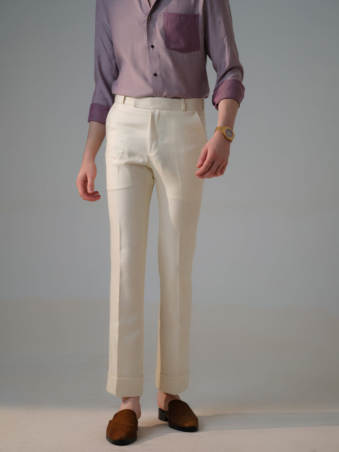 IVORY HERRINGBONE TROUSERS