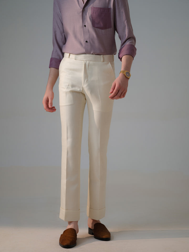 IVORY HERRINGBONE TROUSERS