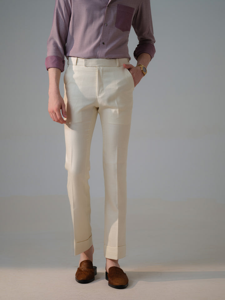 IVORY HERRINGBONE TROUSERS