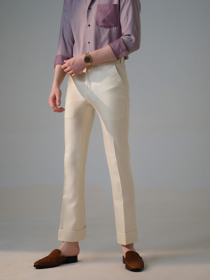 IVORY HERRINGBONE TROUSERS