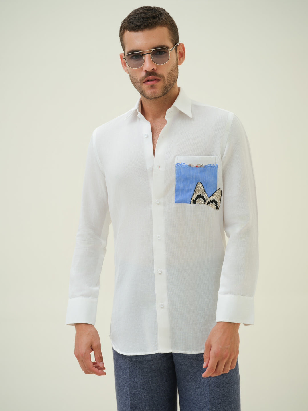 Depth & Drift - White Painted Embroidered Shirt