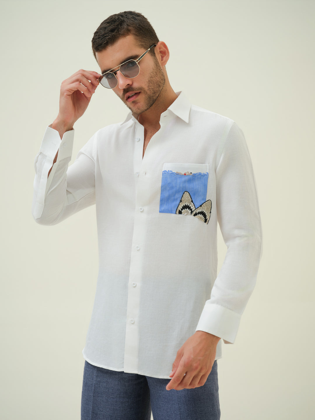 Depth & Drift - White Painted Embroidered Shirt
