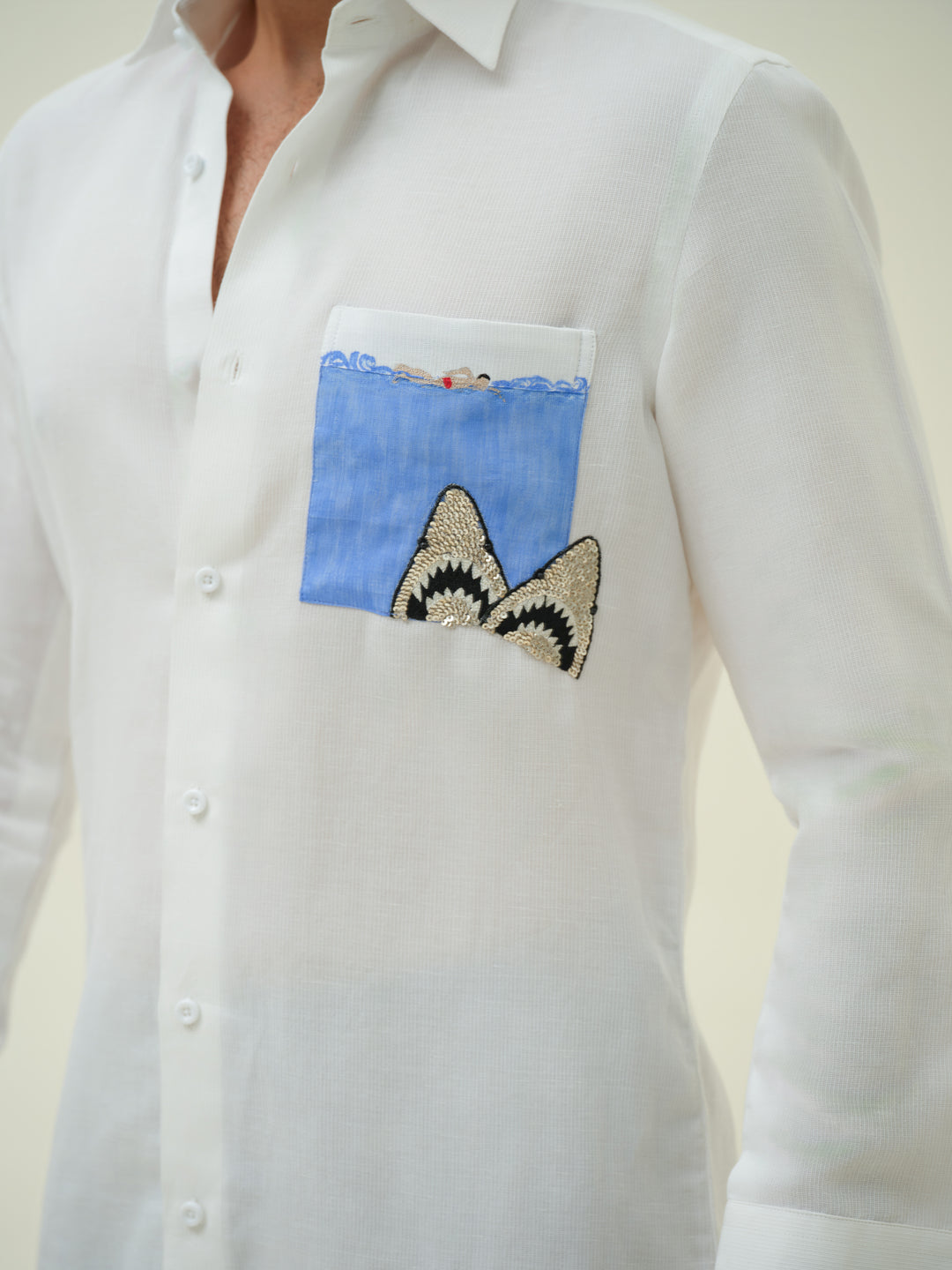 Depth & Drift - White Painted Embroidered Shirt